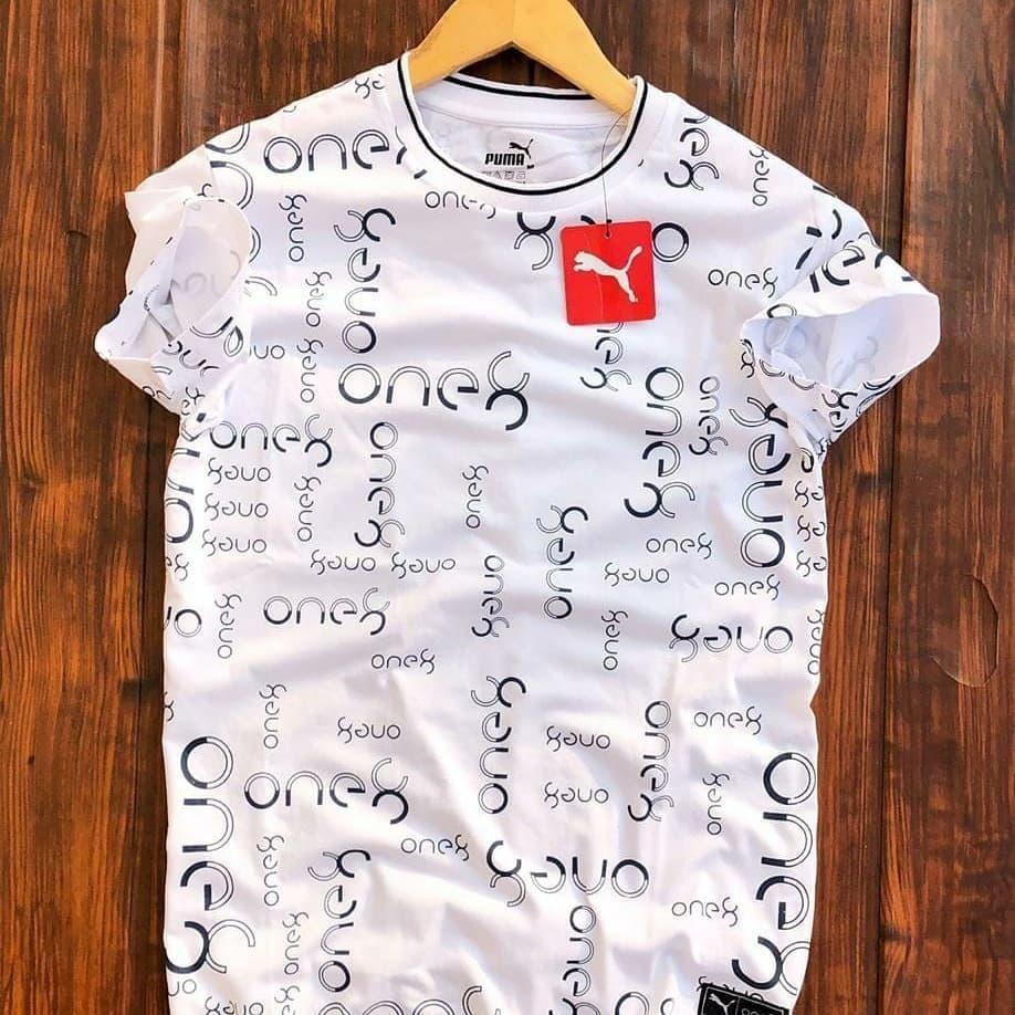 One8 Men’s T-Shirt – White Polyester Printed Half Sleeves, Round Neck, Regular Fit Casual Wear (1 Pc)