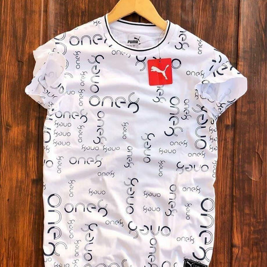 One8 Men’s T-Shirt – White Polyester Printed Half Sleeves, Round Neck, Regular Fit Casual Wear (1 Pc)