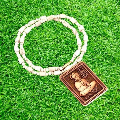 tulsi mala, hanuman ji pendant, kanthi mala, tulsi kanthi mala, wooden mala for men, spiritual mala for men, hanuman locket mala, tulsi mala with pendant, devotional mala men, natural tulsi mala

