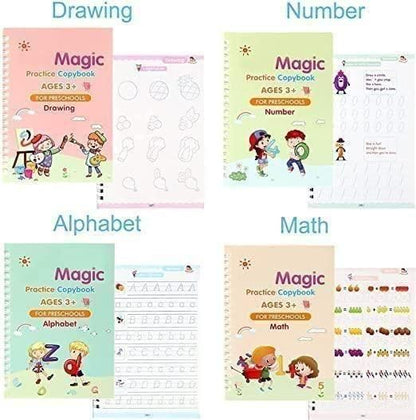 best Sank magic practice copybook set for kids India, handwriting tracing books with pen grip and refills, reusable writing practice copybook for early learning, kids tracing book set for alphabet and numbers, handwriting improvement magic book set for kids,