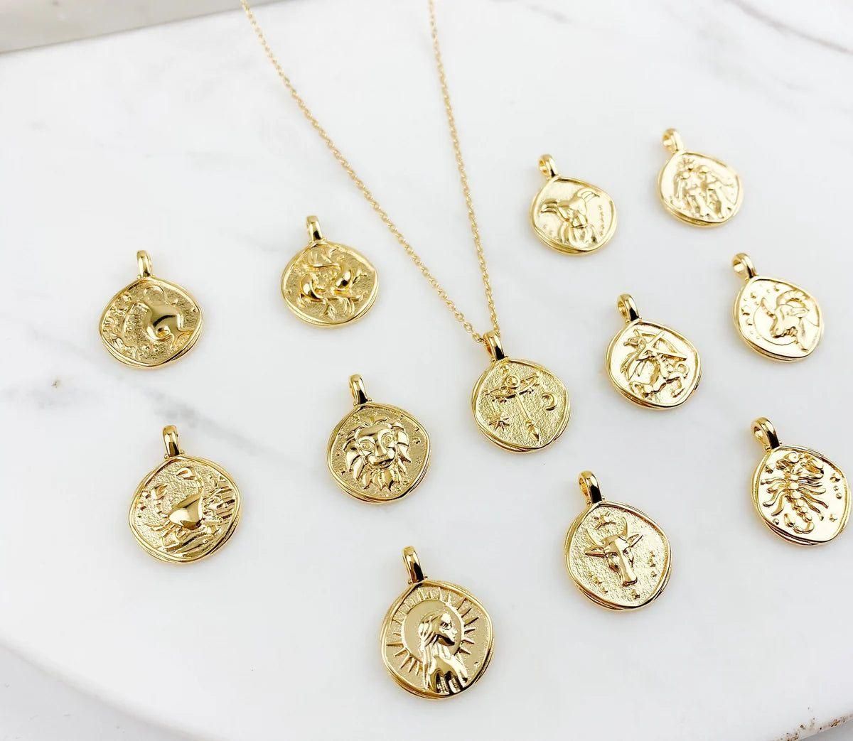 daily wear zodiac astrology pendant necklace for men, gold horoscope symbol pendant for women and men, stylish gold plated zodiac jewelry for men and women, astrology sign charm pendant with chain for gifting, custom zodiac pendant for birthday gift india, unisex gold astrology sign necklace for casual wear

