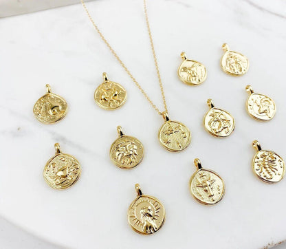 daily wear zodiac astrology pendant necklace for men, gold horoscope symbol pendant for women and men, stylish gold plated zodiac jewelry for men and women, astrology sign charm pendant with chain for gifting, custom zodiac pendant for birthday gift india, unisex gold astrology sign necklace for casual wear

