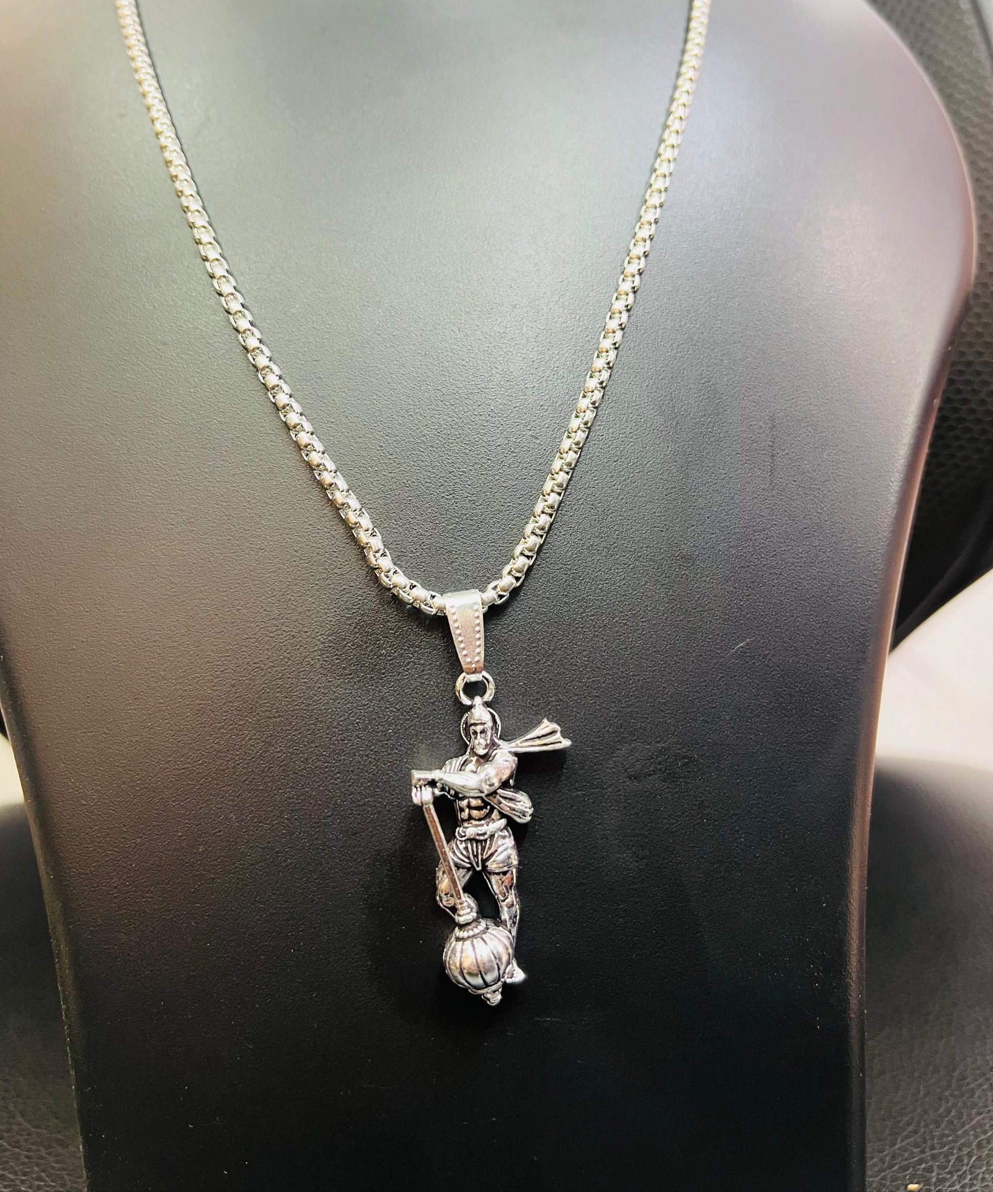 silver hanumanji with gada pendant chain for men, spiritual lord hanuman pendant with chain, hanumanji silver locket necklace for men, silver chain with hanumanji and gada design, divine hanumanji pendant in silver for daily wear, buy hanumanji silver chain with gada pendant, hanuman spiritual pendant with silver chain, religious silver locket for hanuman devotees, lord hanuman silver pendant for men, silver hanuman gada pendant for spiritual protection

