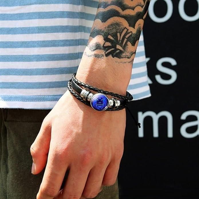 zodiac constellation guardian black leather bracelet, adjustable astrology sign bracelet for men and women, stylish horoscope constellation bracelet in black leather, unisex zodiac leather strap bracelet online india, astrology charm bracelet with constellation signs,