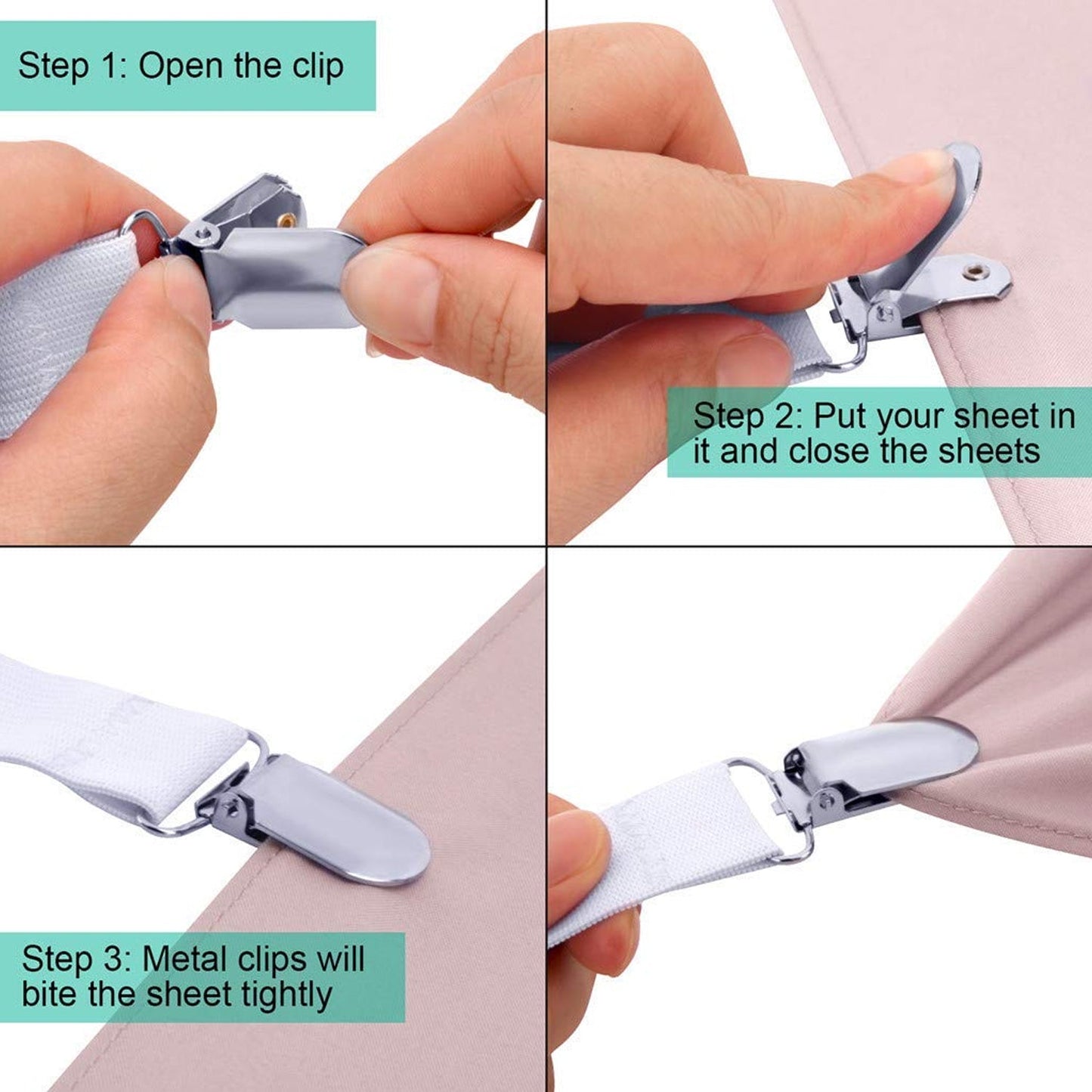 clips to keep bed sheets tight, easy sheet fasteners for king and queen beds, bedsheet holders for home and hotels,