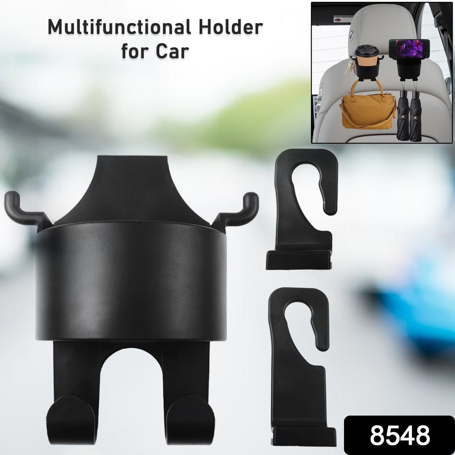  travel-friendly car organizer for mobile and drinks, car headrest hanger with phone mount and storage, back seat organizer for family road trips, universal car seat storage solution with cupholder