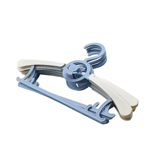 Adjustable plastic child hanger with non-slip textured shoulder and bottom hook for clothes