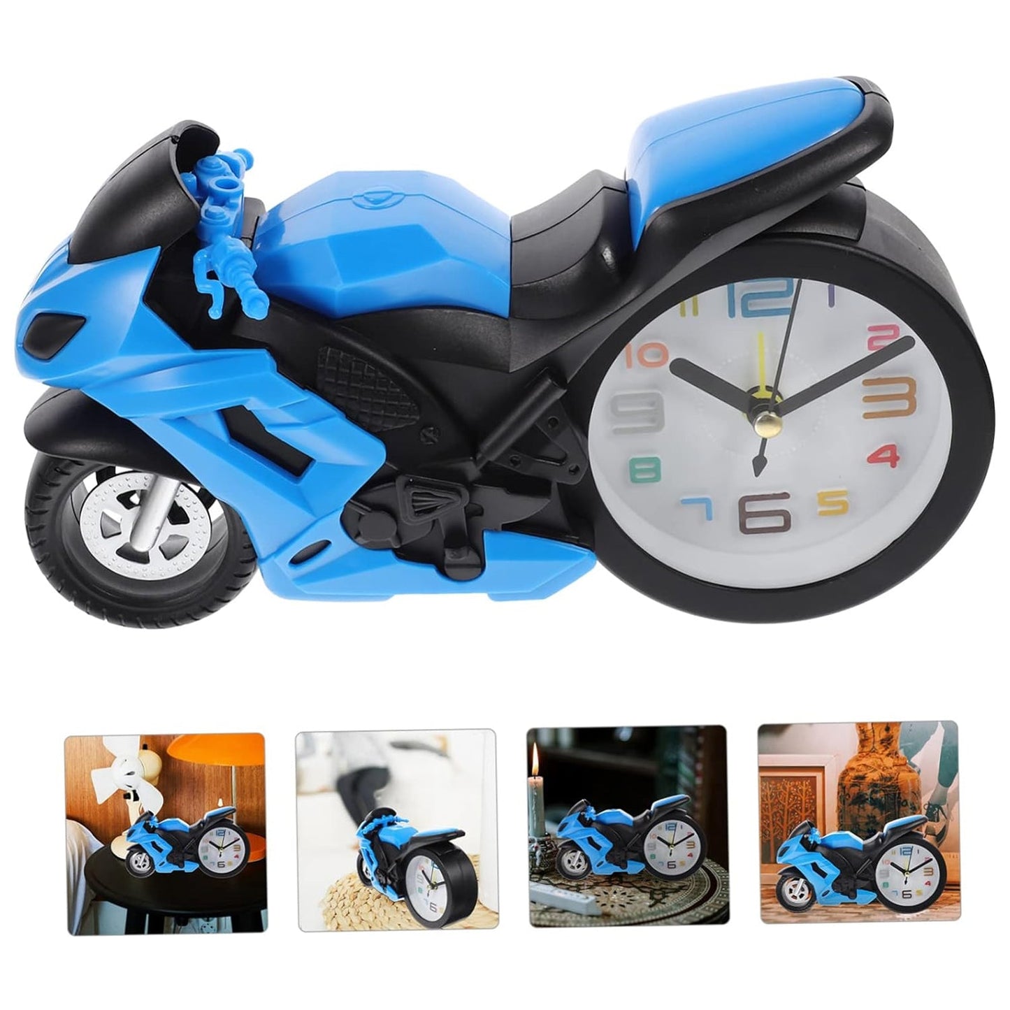 Battery powered novelty motorcycle alarm clock for bedroom