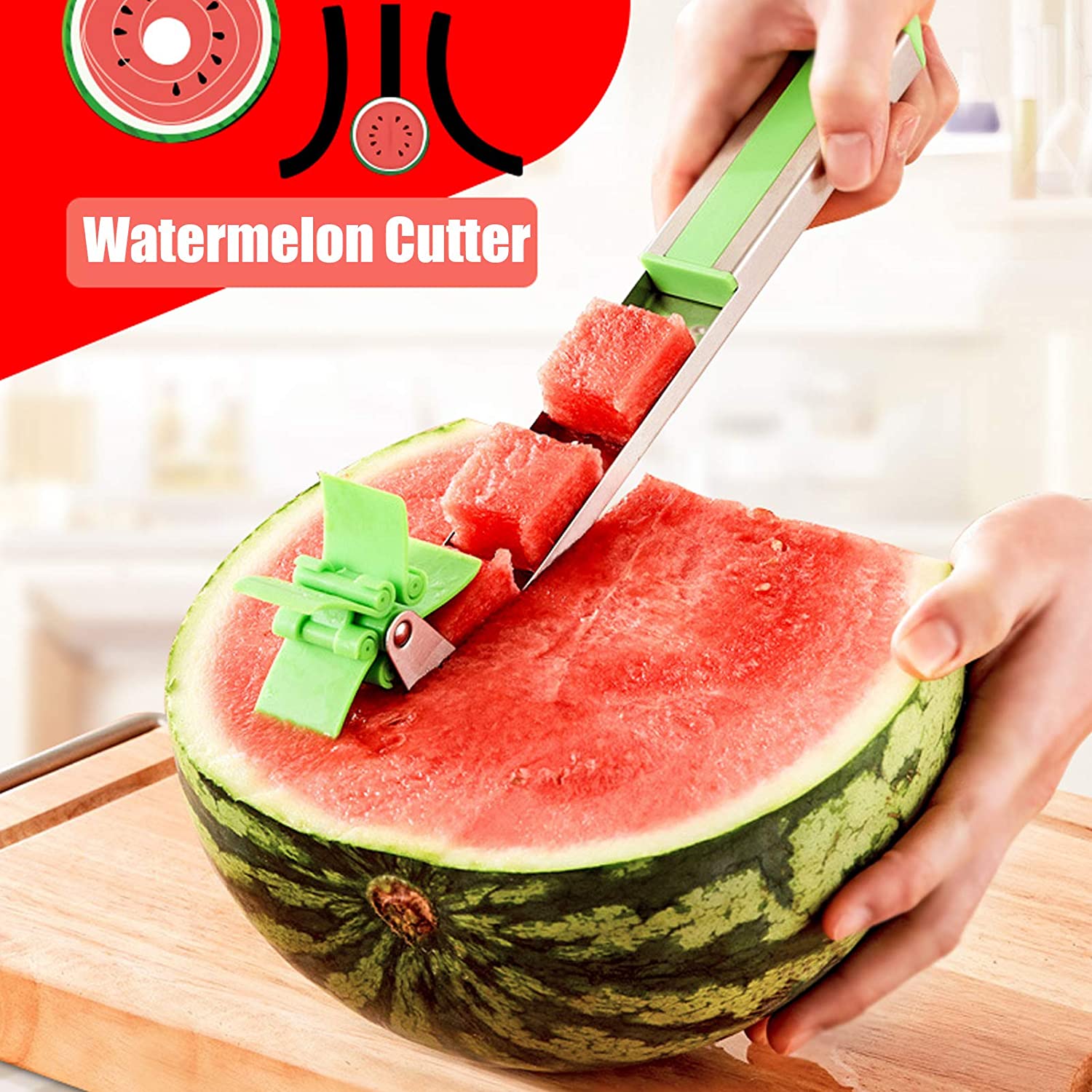 Innovative windmill watermelon slicer, safe for kids and family use