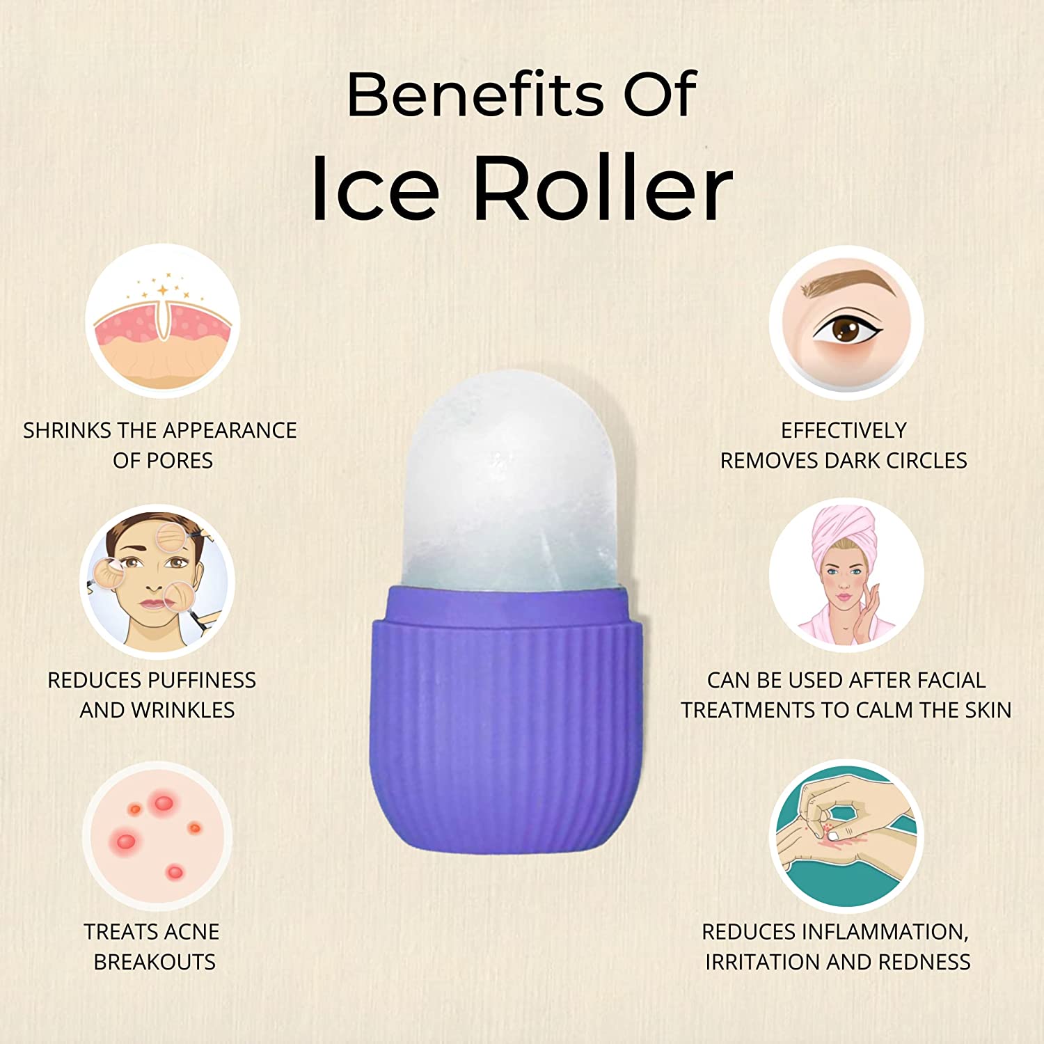 Benefits of Ice Roller, Puffiness and Wrinkle Reducing Face Massager
