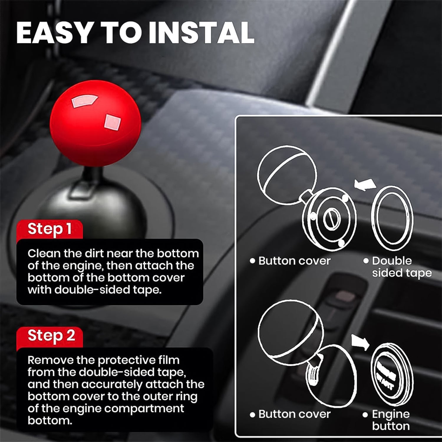 Easy install car push start button cover ball style