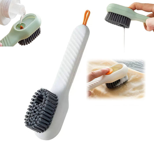 Cleaning brush with built-in liquid soap dispenser in handle