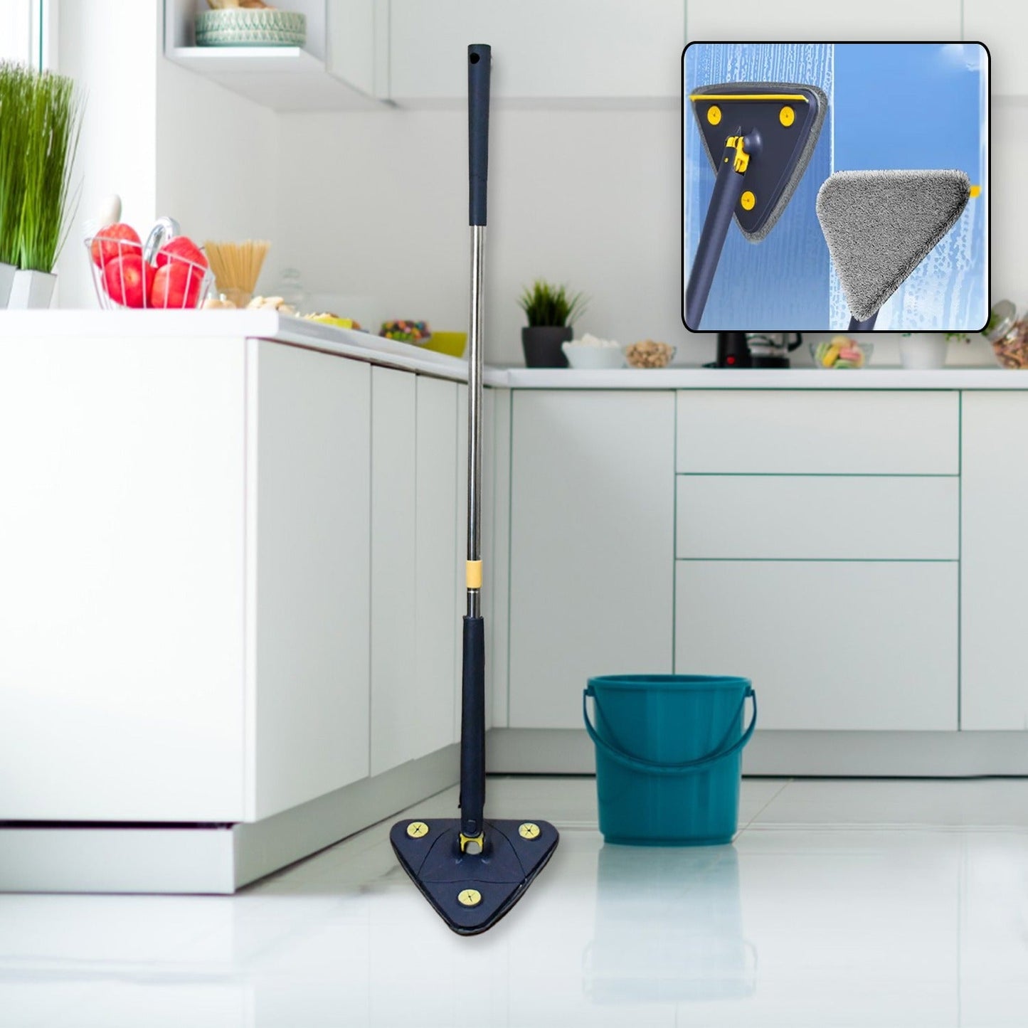Triangle microfiber cleaning mop with stainless steel handle for home use