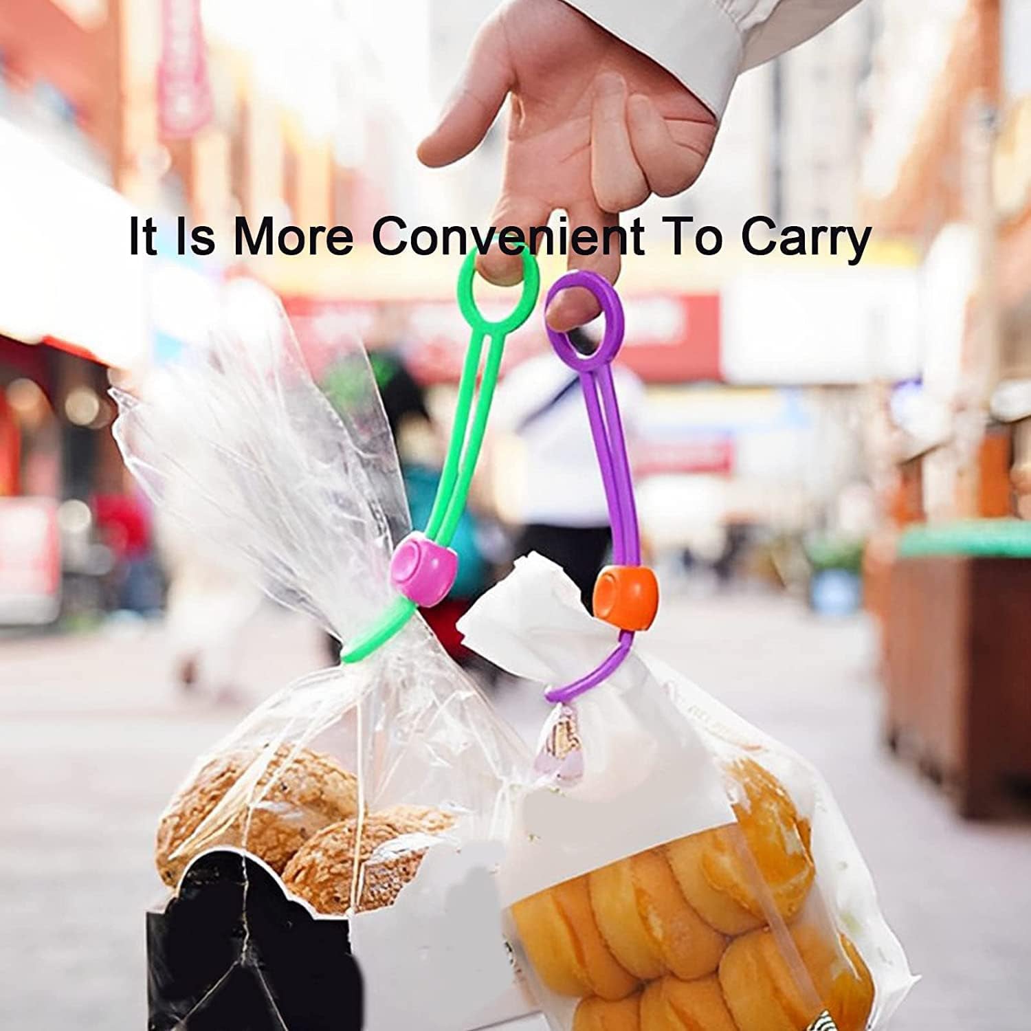 Elastic button adjustable bag clip with pull ring handle