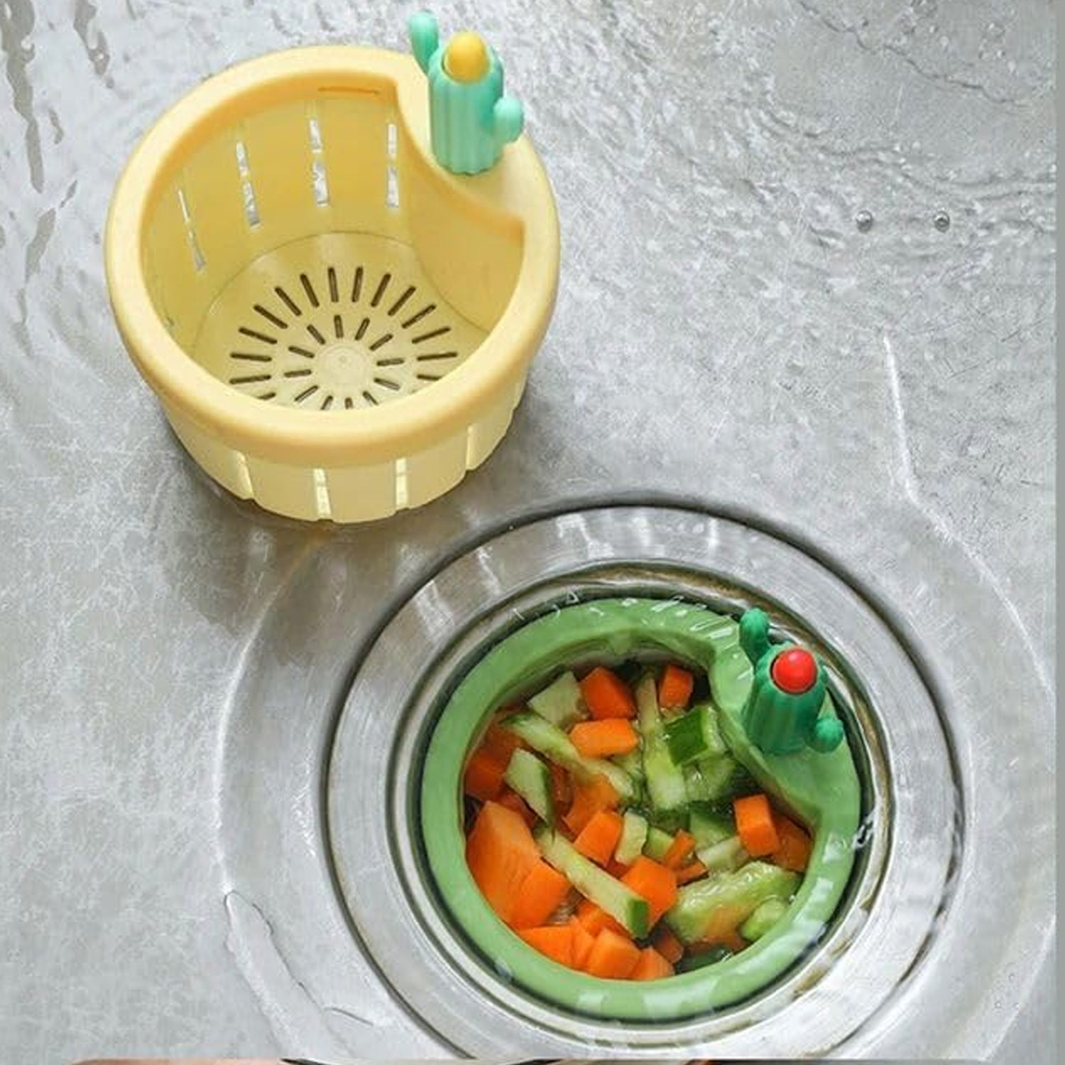 Automatic Press Dumping Basket, Durable sink strainer with automatic waste dumping basket