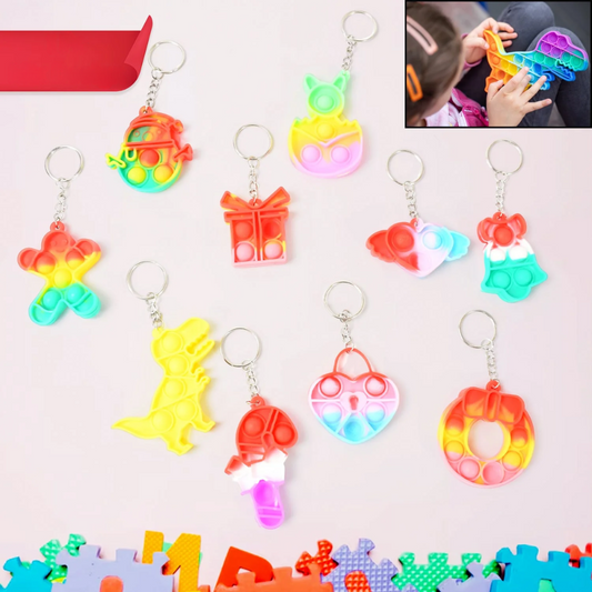 Compact silicone keychain bubble fidget toys set of five