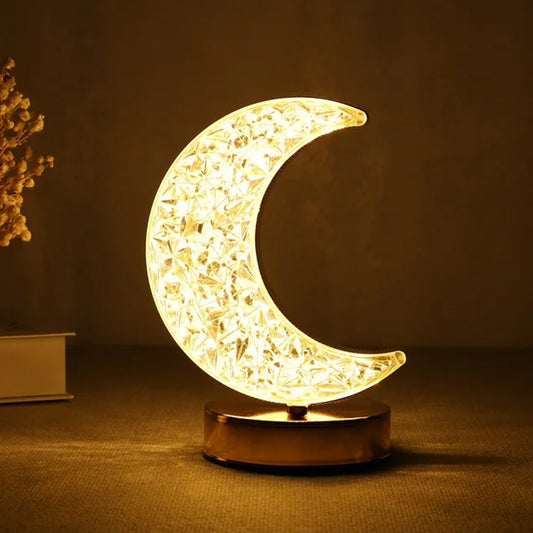 Crystal table lamp with moon shape design and touch control
