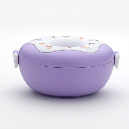 Triple Compartment Donut-Shaped Insulated Lunch Box, Kids colorful donut shape food box insulated reusable container