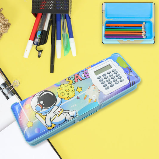 Double sided geometry box with calculator and magnetic closure