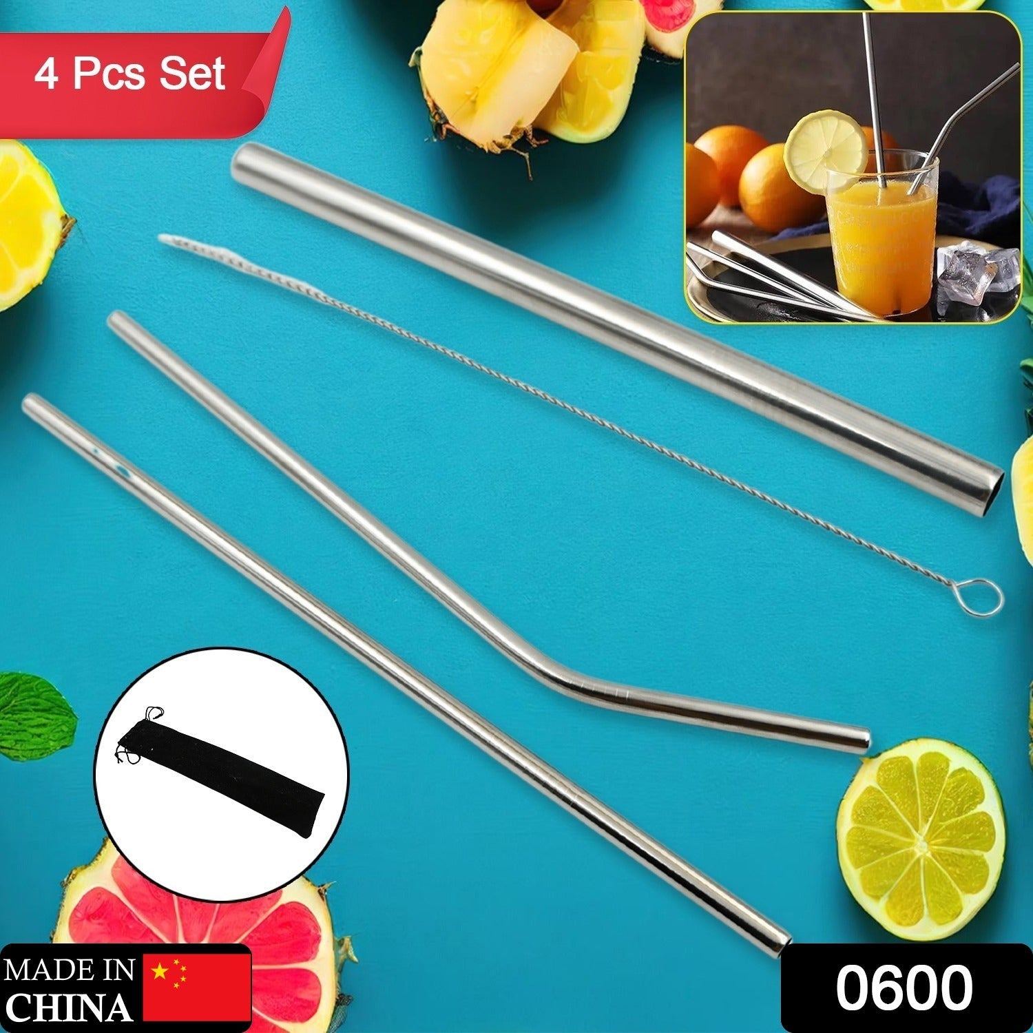 Extra long metal straws for smoothies and cocktails with cleaning brush