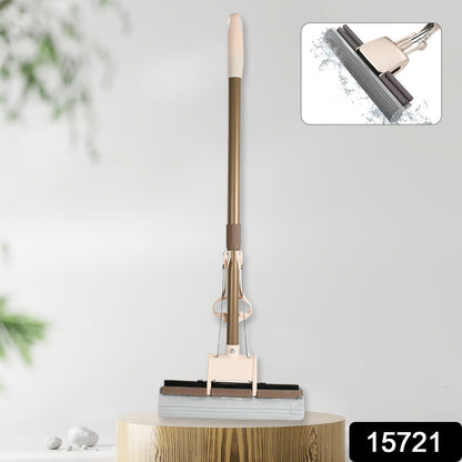 Adjustable angle flat mop with self-cleaning feature