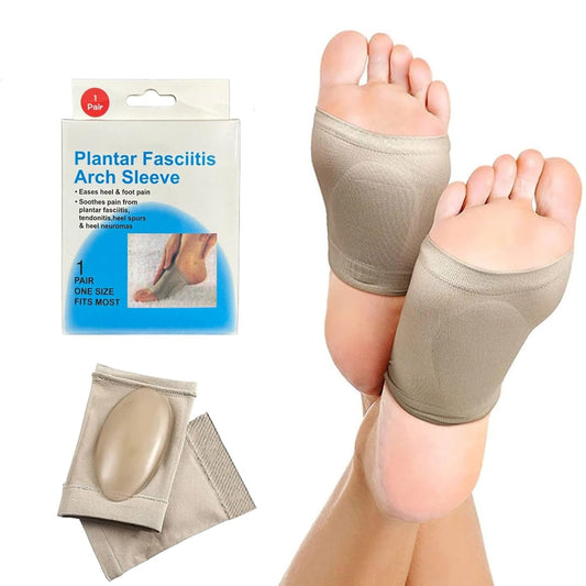 Foot arch support compression sleeve worn on foot for relief