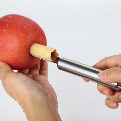 Stainless steel fruit corer with ergonomic soft handle for apples and pears