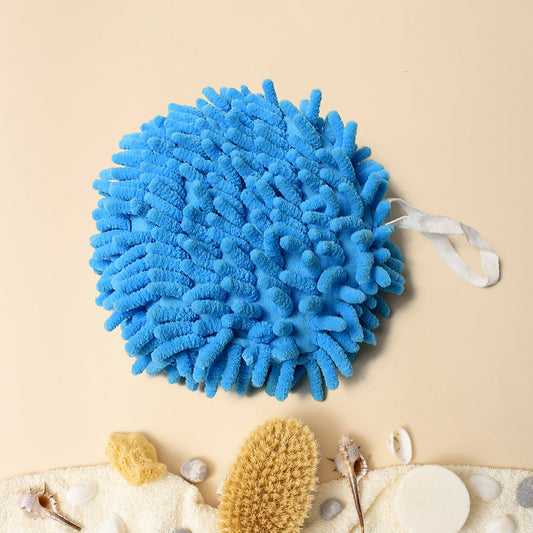 Hanging microfiber chenille hand towel ball with loop design