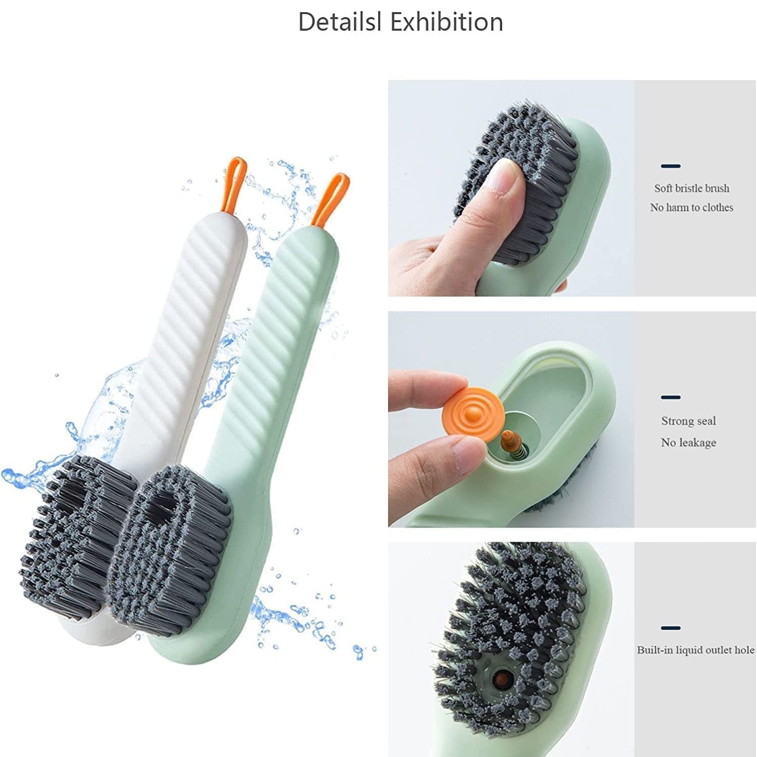 Wall-mounted scrubbing brush for compact household storage