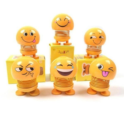Smiling face spring toy emoticon, smiling face spring doll, car dashboard bobblehead toy, emoji figure doll, shaking head doll for desk, cute emoticon car decor, bobblehead car toy