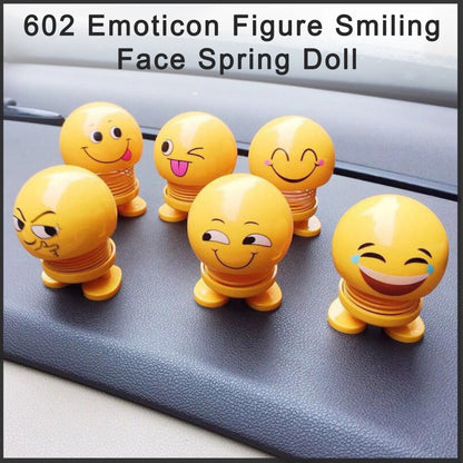 Spring doll with smiley face emoticon, smiling face spring doll, car dashboard bobblehead toy, emoji figure doll, shaking head doll for desk, cute emoticon car decor, bobblehead car toy
