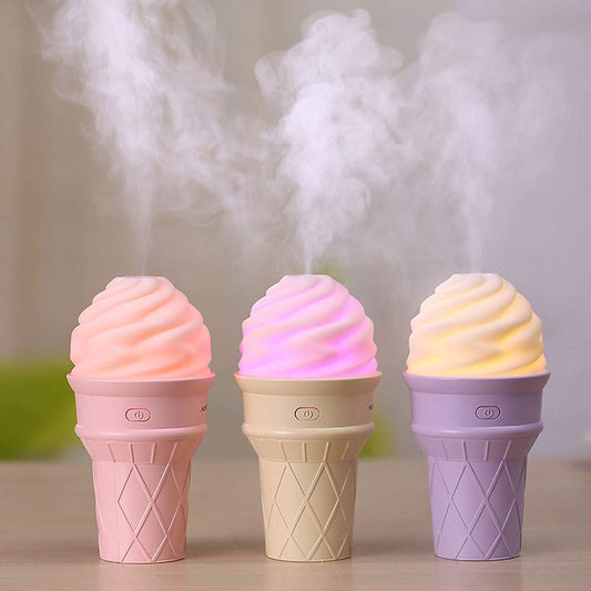 Ice cream design LED humidifier with mist spray for home