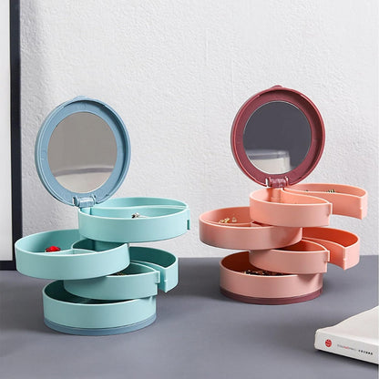 Eco-safe ABS plastic layered jewelry box with cushioned pads and mirror for women’s accessories
