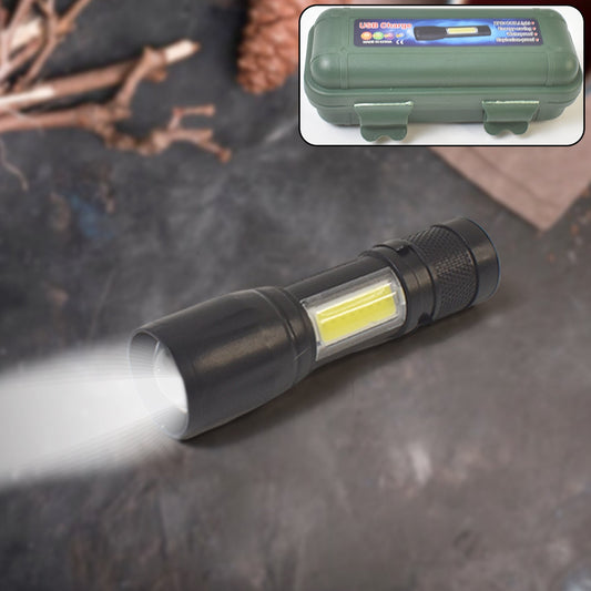 LED flashlight rechargeable mini torch with USB charging and compact pocket design for travel
