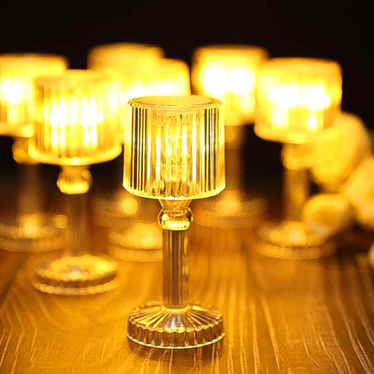 Portable crystal LED table lamp with golden glow battery powered