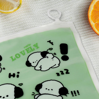 Plastic zipper pouch storing pens, markers, and accessories