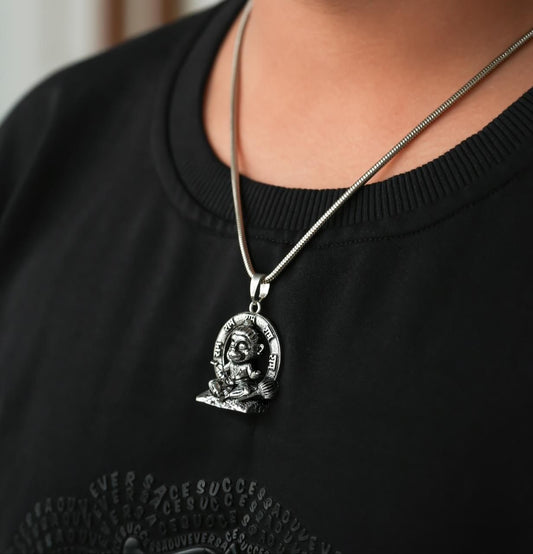 Lord Bal Hanuman Pendant with Chain for Men | Silver Stainless Steel Hanumanji Locket, Bal Hanuman pendant, Hanuman pendant with chain, Lord Hanuman locket for men, silver Hanuman pendant, stainless steel Hanuman chain, Hanumanji necklace online, Bal Hanuman chain for men, Hanuman locket silver, Hanuman pendant online India, Hanuman jewellery for men, Bajrangbali pendant with chain