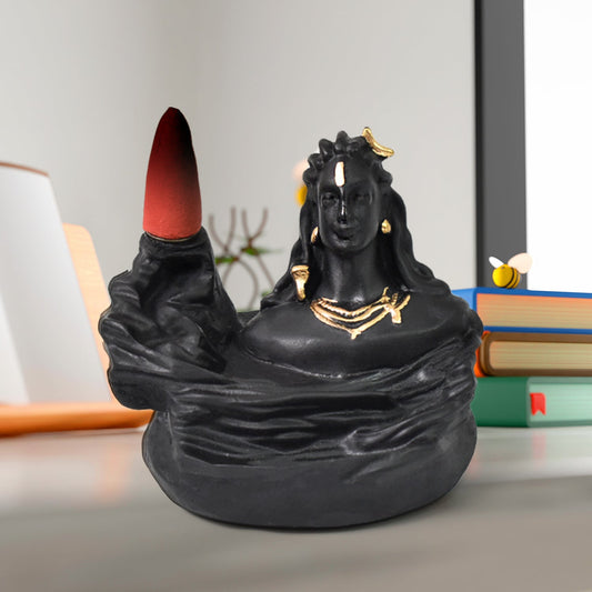 Meditating Shiva Backflow Incense Holder, Lord Shiva Adiyogi polyresin murti incense holder with 8 cones