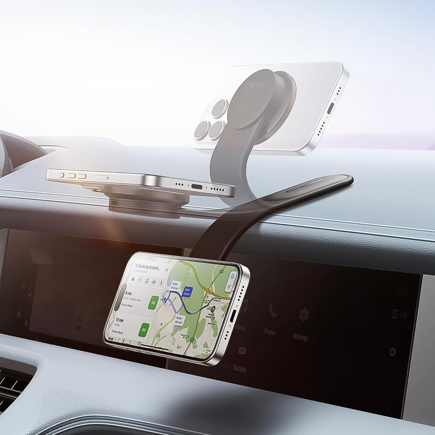 Fast charging 15W wireless phone holder for cars dashboard mount