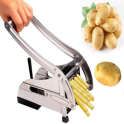 Silver french fry slicer machine cutting uniform strips