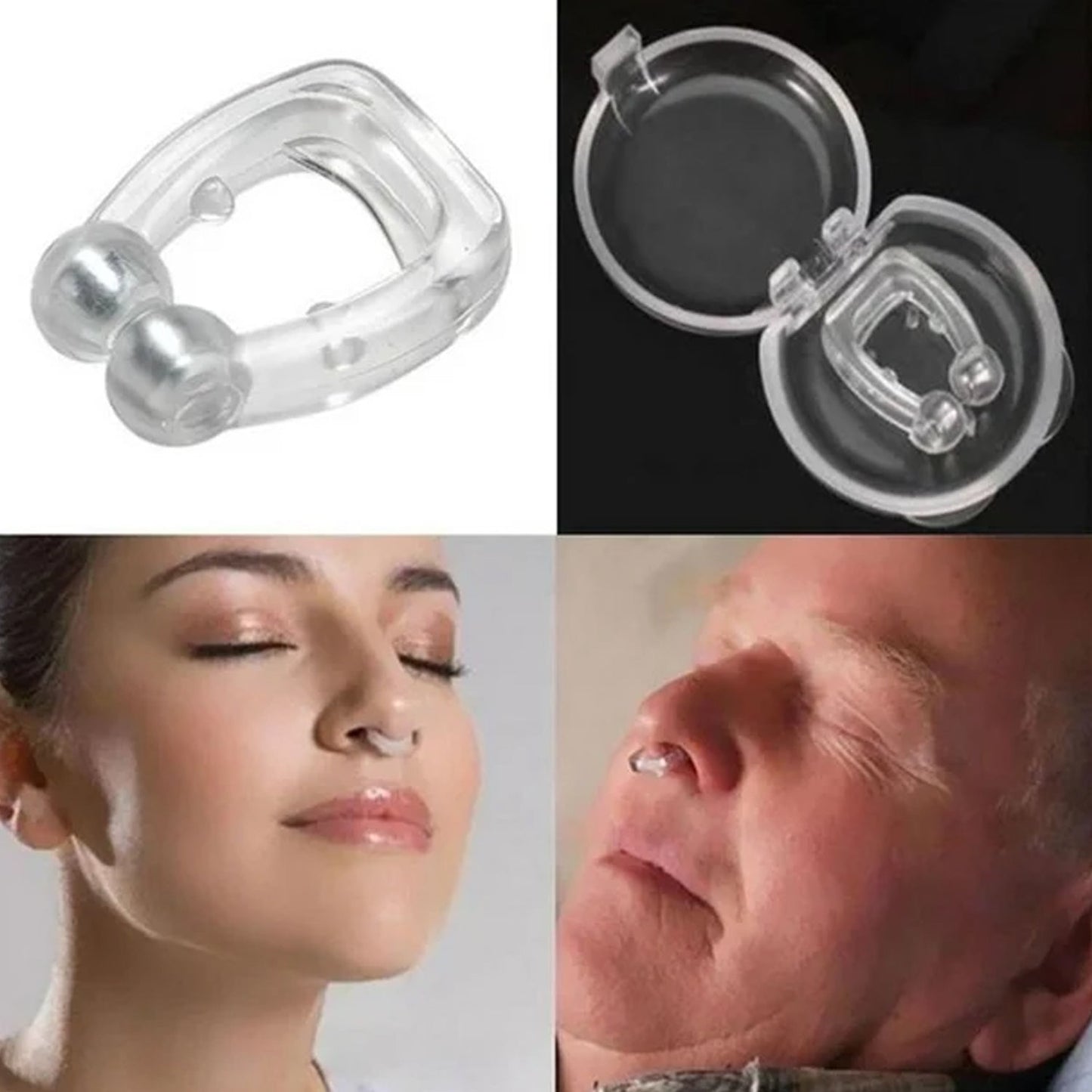Reusable anti snore device with mirror lid storage case