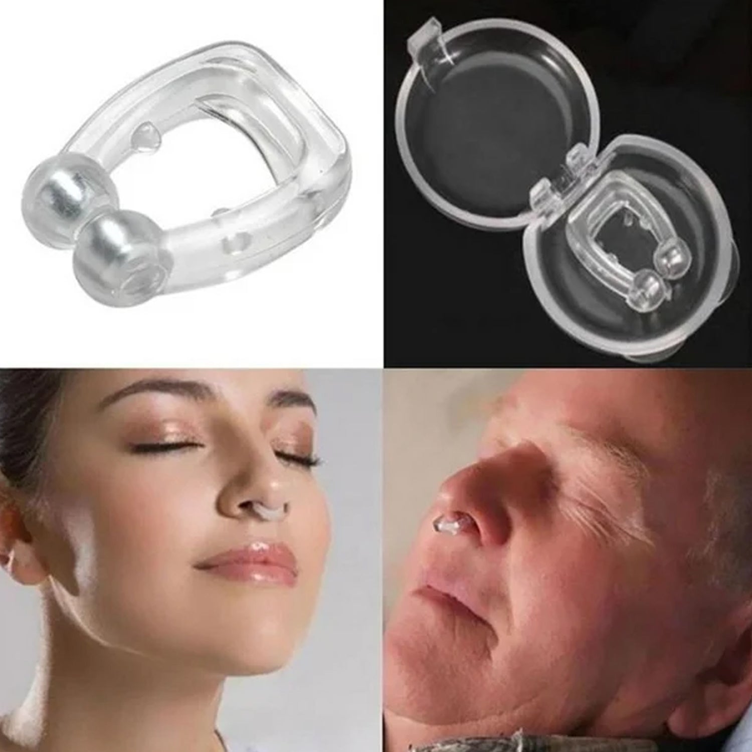 Reusable anti snore device with mirror lid storage case