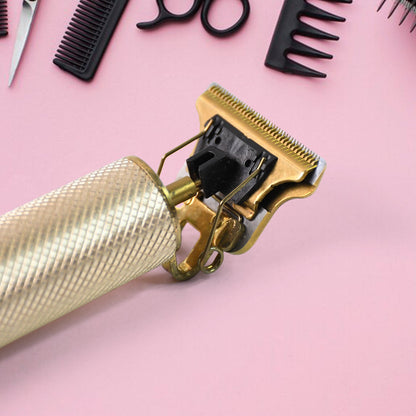 Stainless steel hair trimmer for men with 4 guide combs and charging adapter, perfect for home and salon use