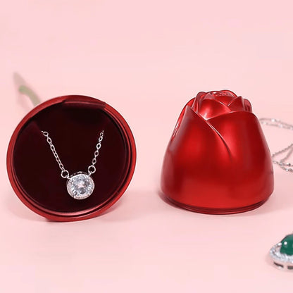 Metal red rose jewelry case compact design for gifting occasion