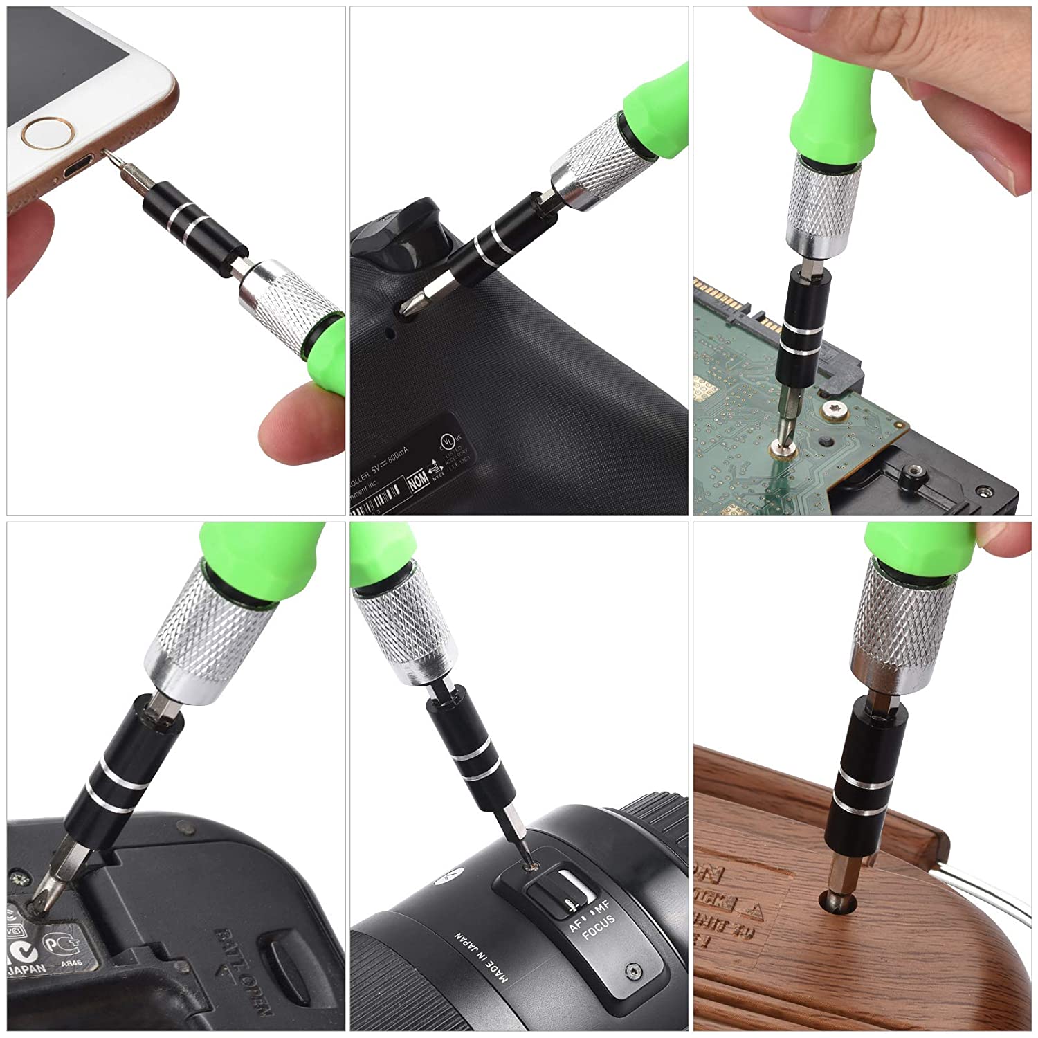 Portable gadget repair tool kit with extensive screwdriver bits