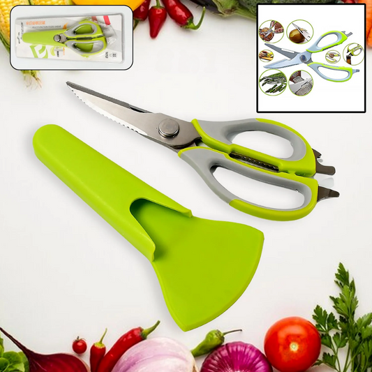 Stainless steel multi-purpose kitchen scissors with magnetic holder for storage