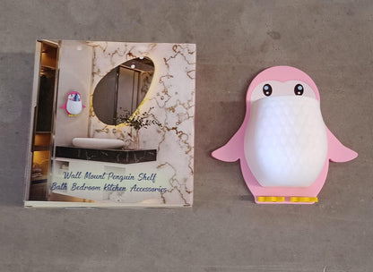 Penguin-shaped plastic adhesive storage holder for wall