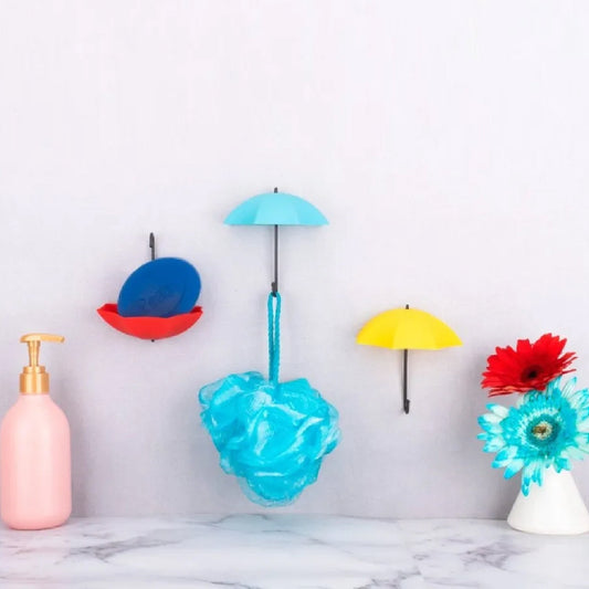 Multipurpose umbrella wall hook with self-stick adhesive for keys and hats