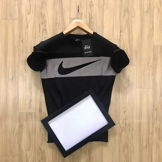 Nike Men’s T-Shirt – Black Printed Half Sleeves Polyester Regular Fit Round Neck Casual Wear (1 Pc)