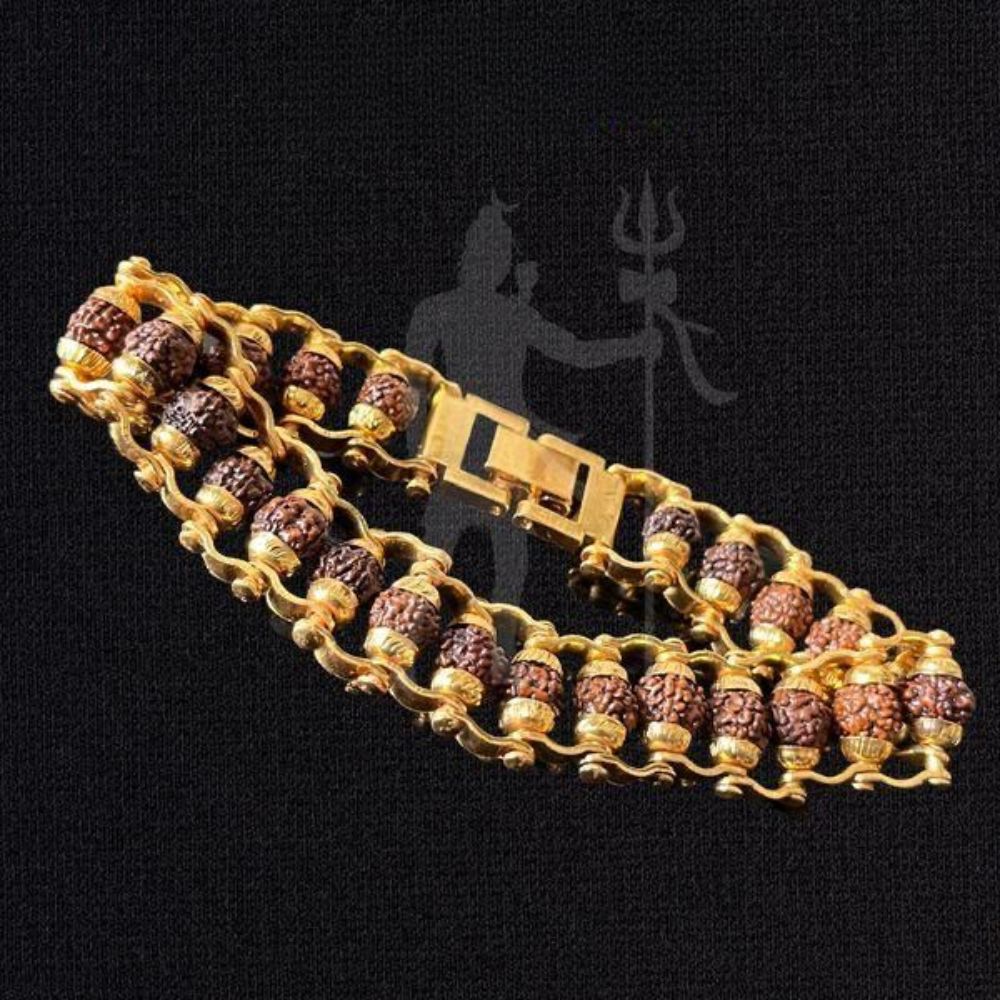 Genuine Paanch Mukhi Gold Plated Rudraksha Bracelet for Men – 24 Beads Prayer Beads
